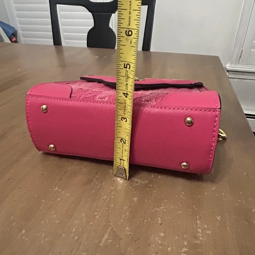 Aldo Satchel Bag Womens Small Pink Tweed Houndstooth Lion Head Chain Purse